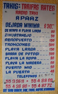 tarifs des taxis &agrave; Ixtapa (&eacute;tat de Guerrero au Mexique)