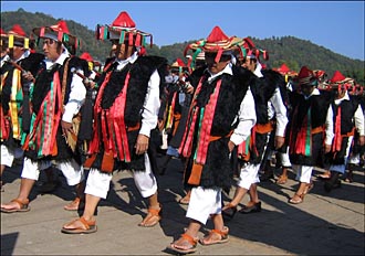 f&ecirc;te au village de San Juan Chamula en l'honneur du Pr&eacute;sident de la communaut&eacute; (Chiapas au Mexique)