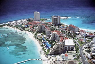 vue sur la zone h&ocirc;teli&egrave;re de Cancun 