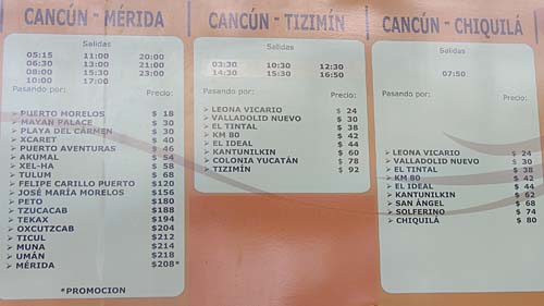 horaires 2nde classe de Cancun ville 